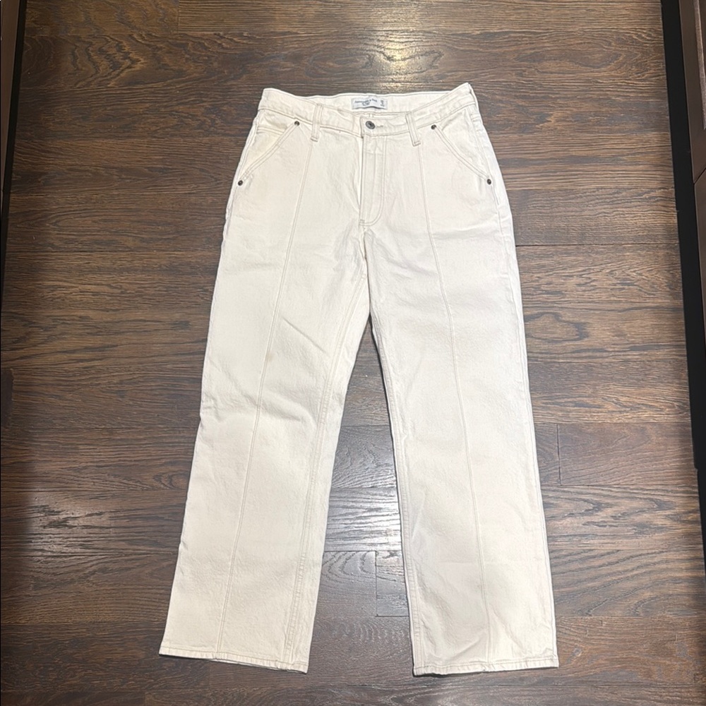 Abercrombie & Fitch Cream Wide Leg Jeans